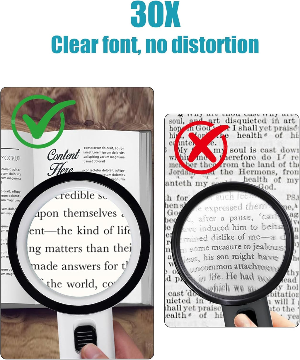 Magnifying Glass with Light - 30X Handheld Magnifying Glasses, 13LED Light, Illuminated Reading Magnifier for