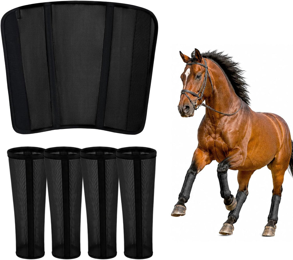 Fly Boots for Horses Set of 4, Breathable Mesh Horse Fly Boots with Support Stays, Adjustable Hook and Loop Closure