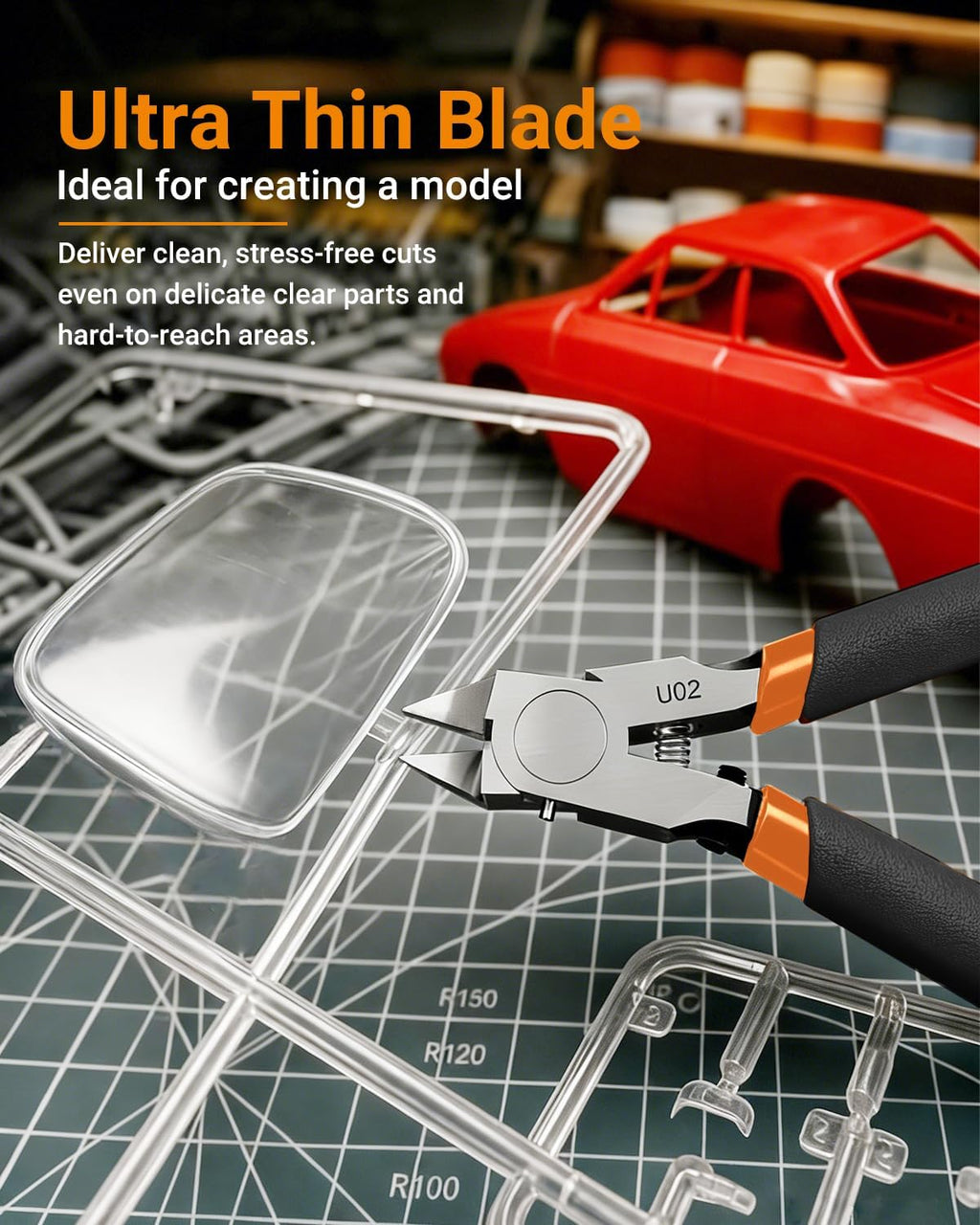 U02 Ultra-thin Single Edge Model Nippers 4.9in Plastic Sprue Cutter | Trim 3mm plastic model kit Cleaning up 3D