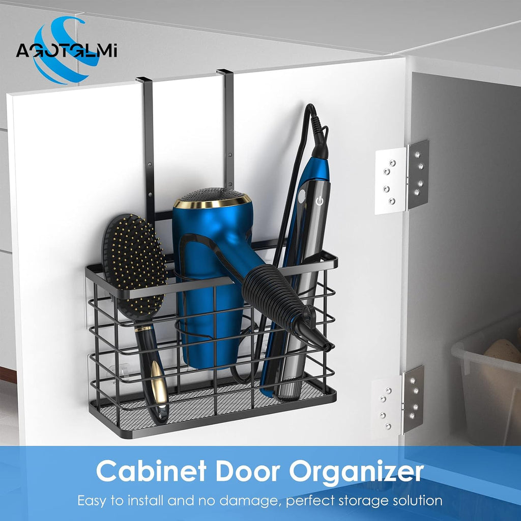 Hair Tool Organizer, Dryer Holder, 3 in 1 Blow Bathroom Organizer Wall Mounted/Cabinet Door for Flat Iron, Curling
