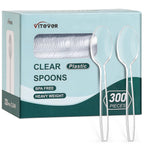 [300 Count] Clear Heavy Duty Plastic Spoons, Disposable Silverware Spoons Bulk, Plastic Cutlery Utensils Set, Solid