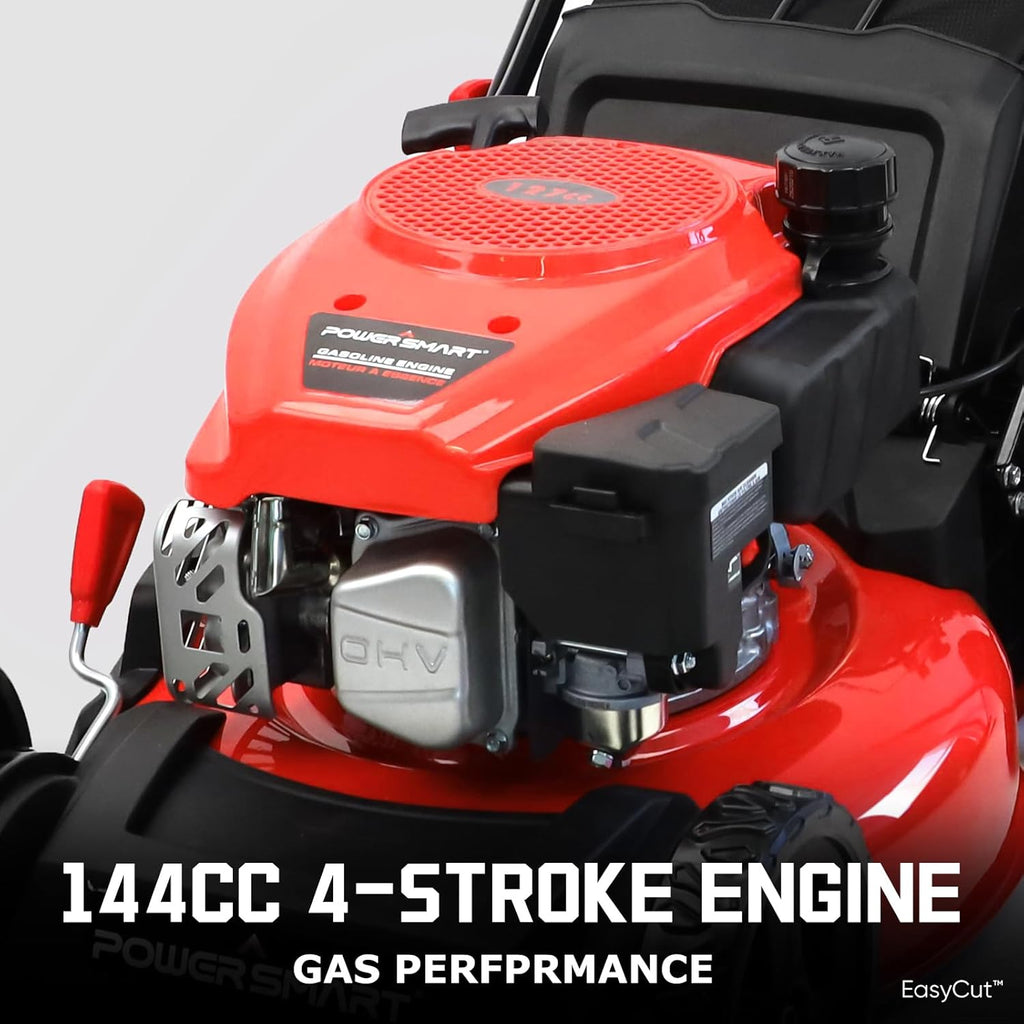 EasyCut 18-Inch Gas Lawn Mower, 144cc 4-Stroke OHV Engine, Push Walk-Behind, 3-in-1 Mulch/Bag/Side Discharge, Steel
