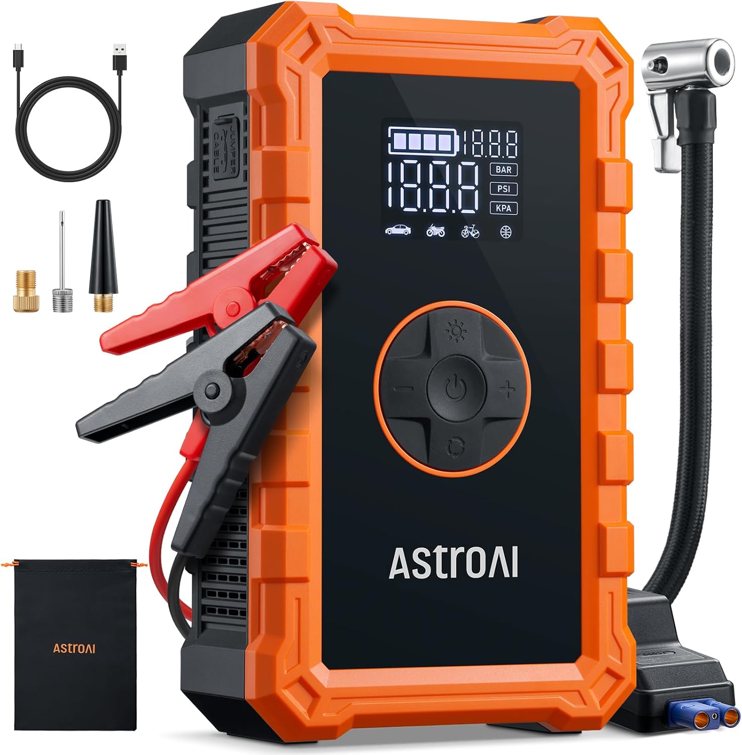 S8 Air Jump Starter with Air Compressor, 3000A Peak Car Battery Jump Starter Portable (9.0 Gas/6.5L Diesel) with