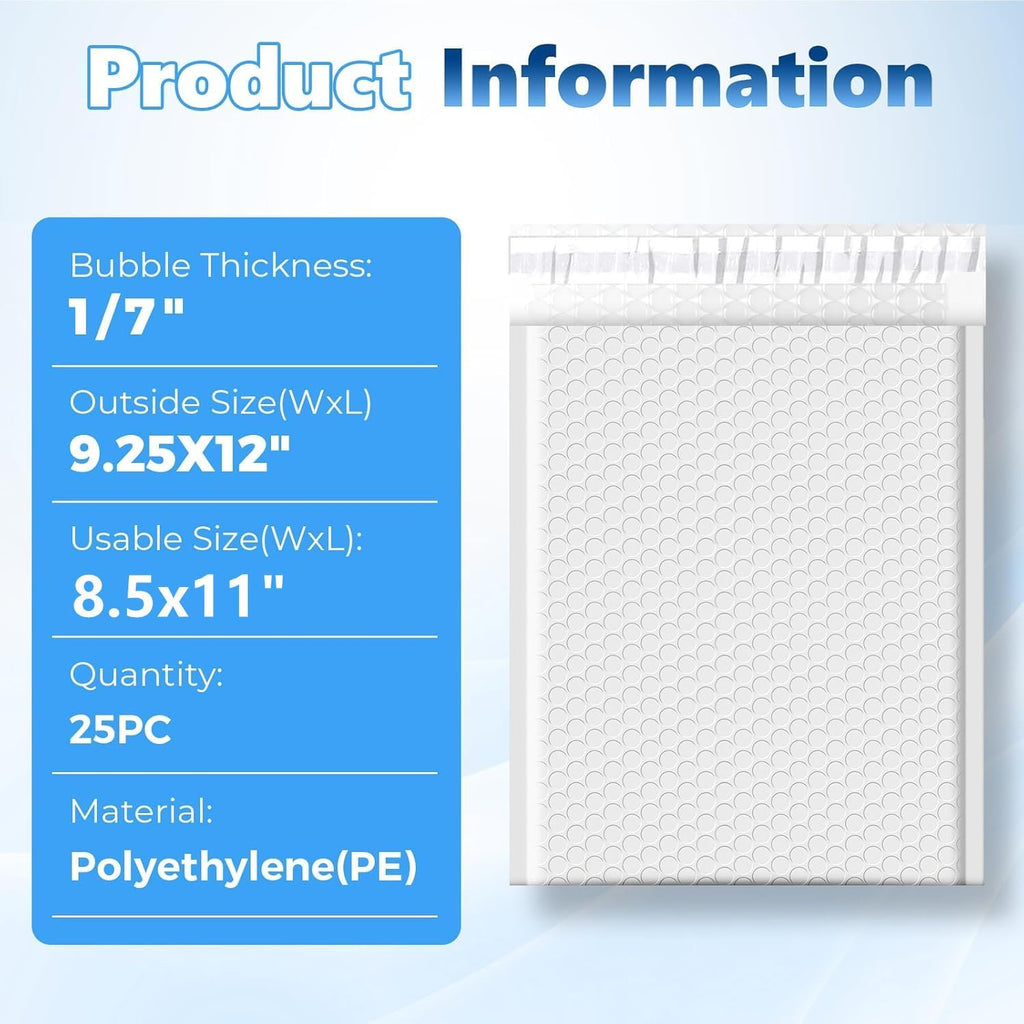 Bubble Mailers True 8.5x11" Usable Size Padded Envelopes 25 Pack