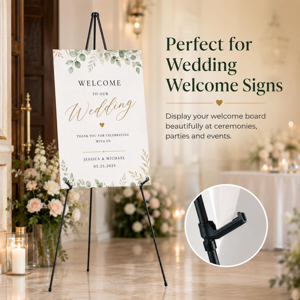 63 Inch Easel Stand for Sign, Poster Stand and Wedding Sign | Instant-fold metal tripod with carry bag for welcome