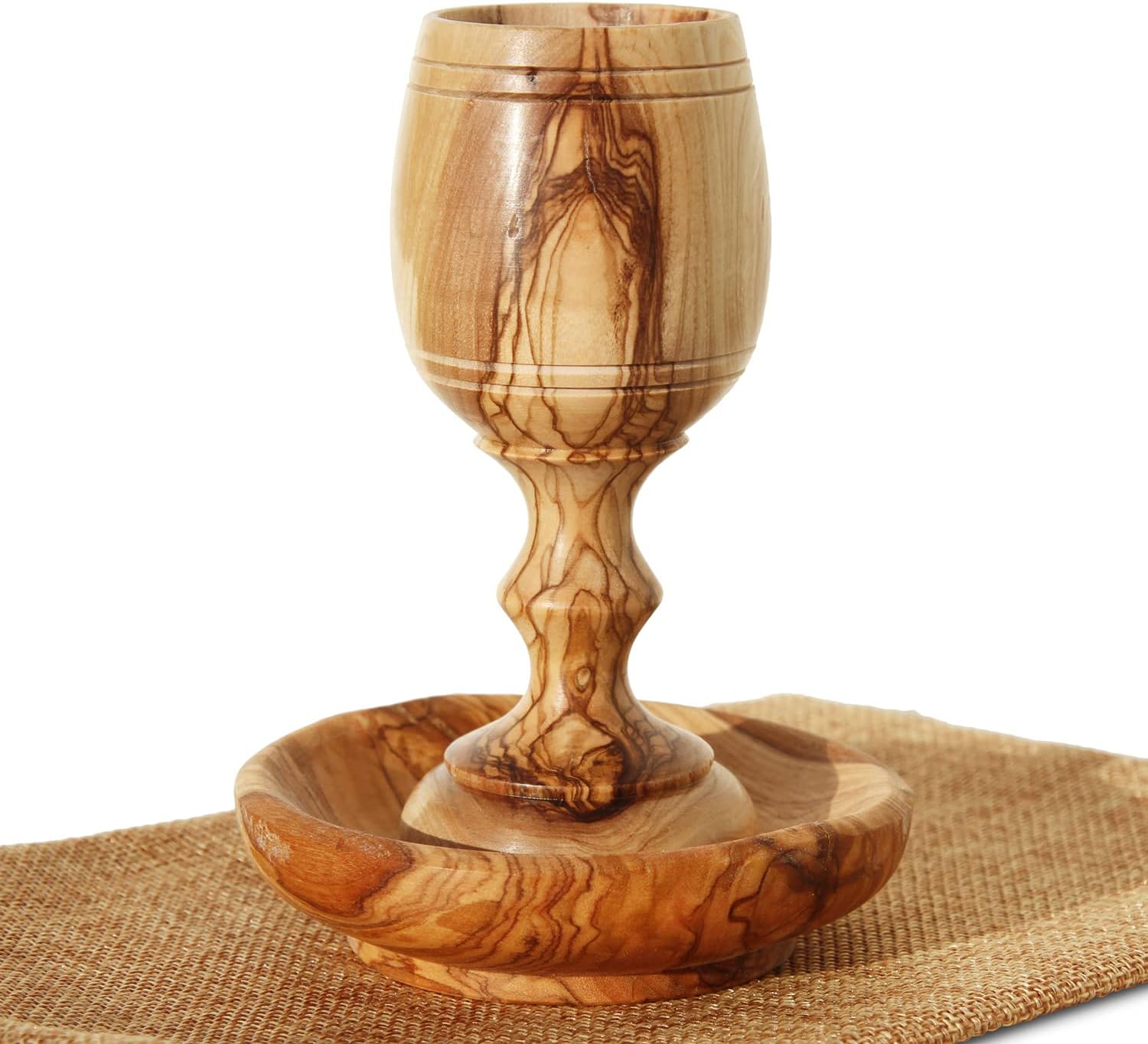4.5" (Small) Olive Wood Communion Set from Bethlehem – Hand Carved Cup & Bread Tray for Lord's Supper, Eucharist &