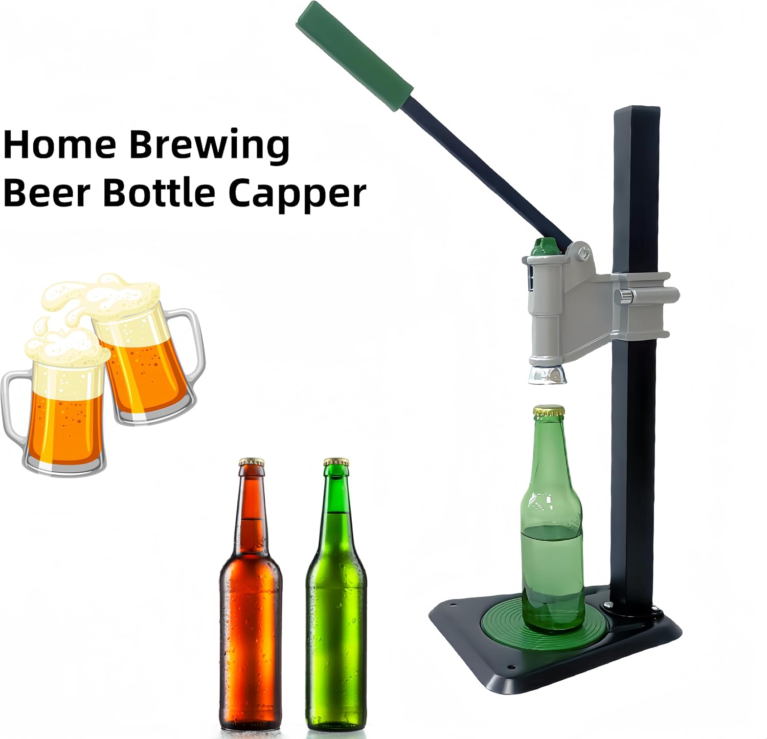 Manual Beer Bottle Capper, Home Brewing Beer Bottle Capping Machine, Bench Stand Beer Bottle Sealer with Adjustable