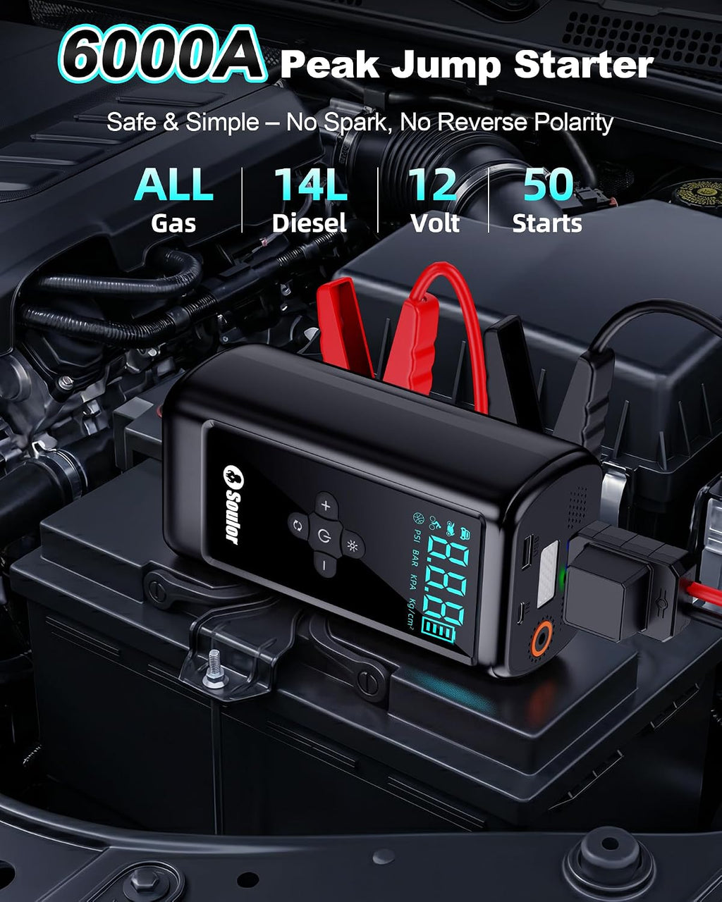 Jump Starter with Air Compressor Battery Jumper Starter Portable 6000A Car Battery Jump Starter with 160PSI Portable