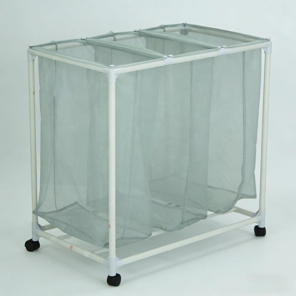 Rolling laundry sorter cart 3 Bag Rolling Laundry Sorter Cart with Removable Mesh Bags, Rust-Proof PVC Frame Laundry
