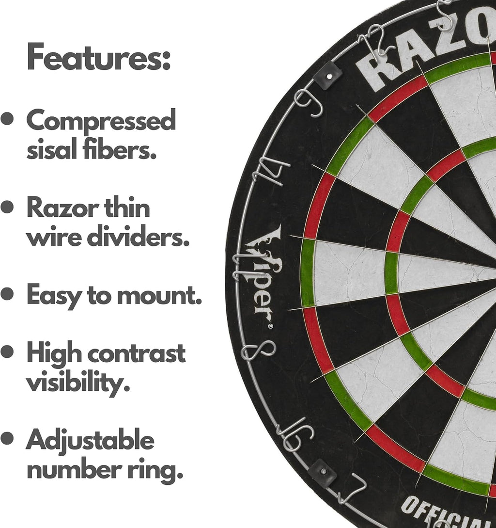 Viper Razorback Regulation Bristle Sisal Steel Tip Dart Board for Adults | WDF Accredited, 17.75 Inch Dartboard
