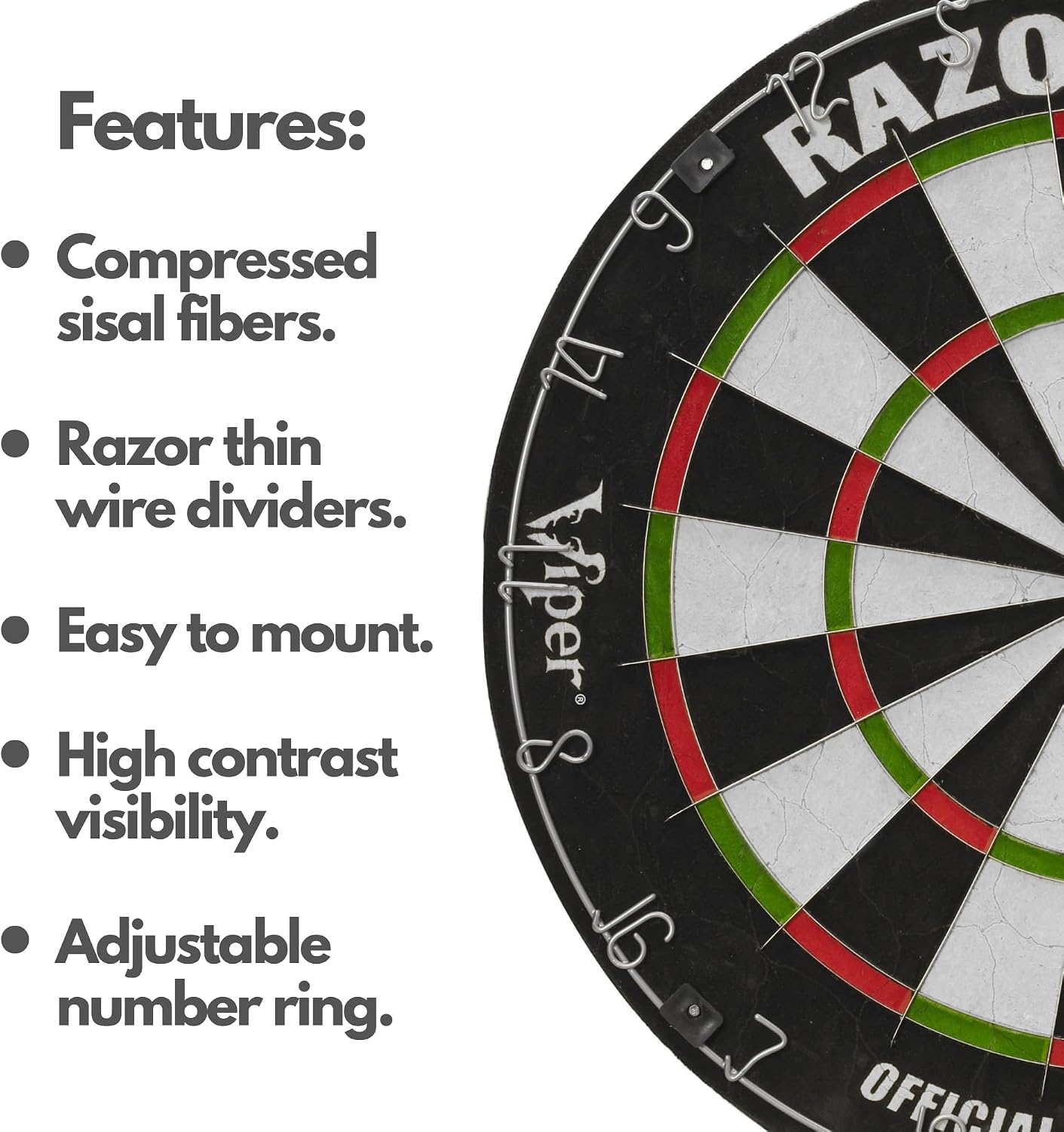 Viper Razorback Regulation Bristle Sisal Steel Tip Dart Board for Adults | WDF Accredited, 17.75 Inch Dartboard