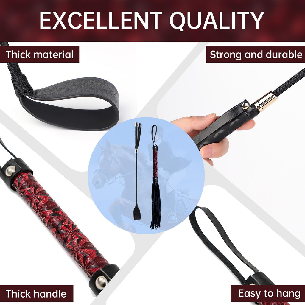 Horse Riding Crop Set, Faux Leather Equestrian Crop for Adults