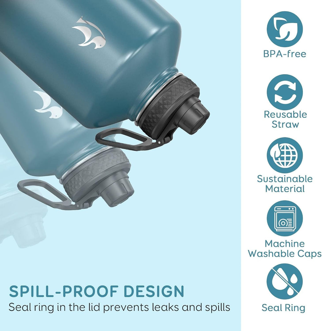 128 oz Gallon Water Bottle Insulated with Straw & 3 Leakproof Lid | Large Water Jug Stainless Steel Triple-Wall, Cold