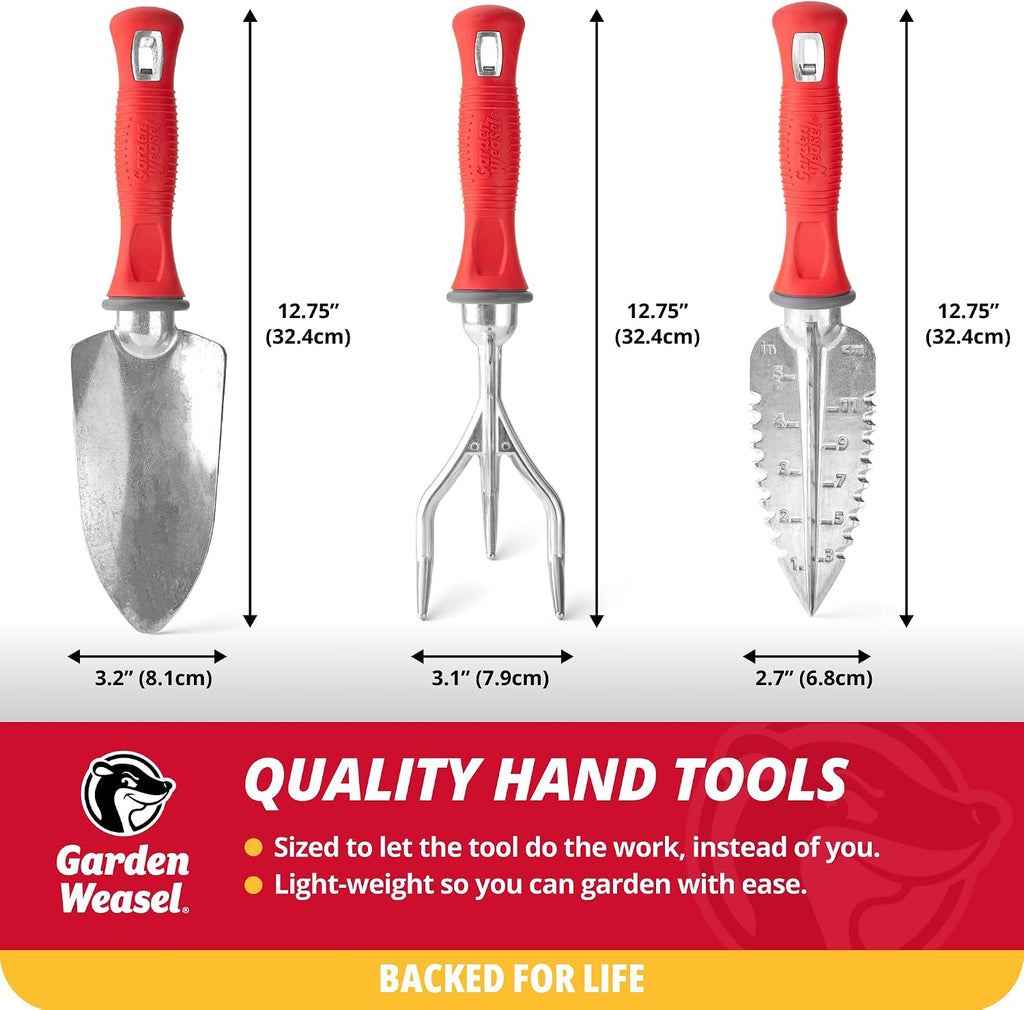 3-Piece Hand Tool Combo Set | Trowel, Transplanter and Cultivator | Heavy Duty Lawn and Garden Set, Digging
