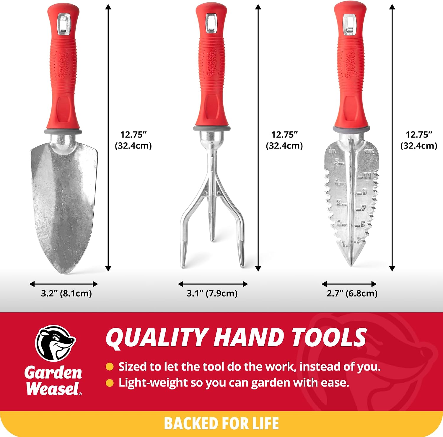 3-Piece Hand Tool Combo Set | Trowel, Transplanter and Cultivator | Heavy Duty Lawn and Garden Set, Digging