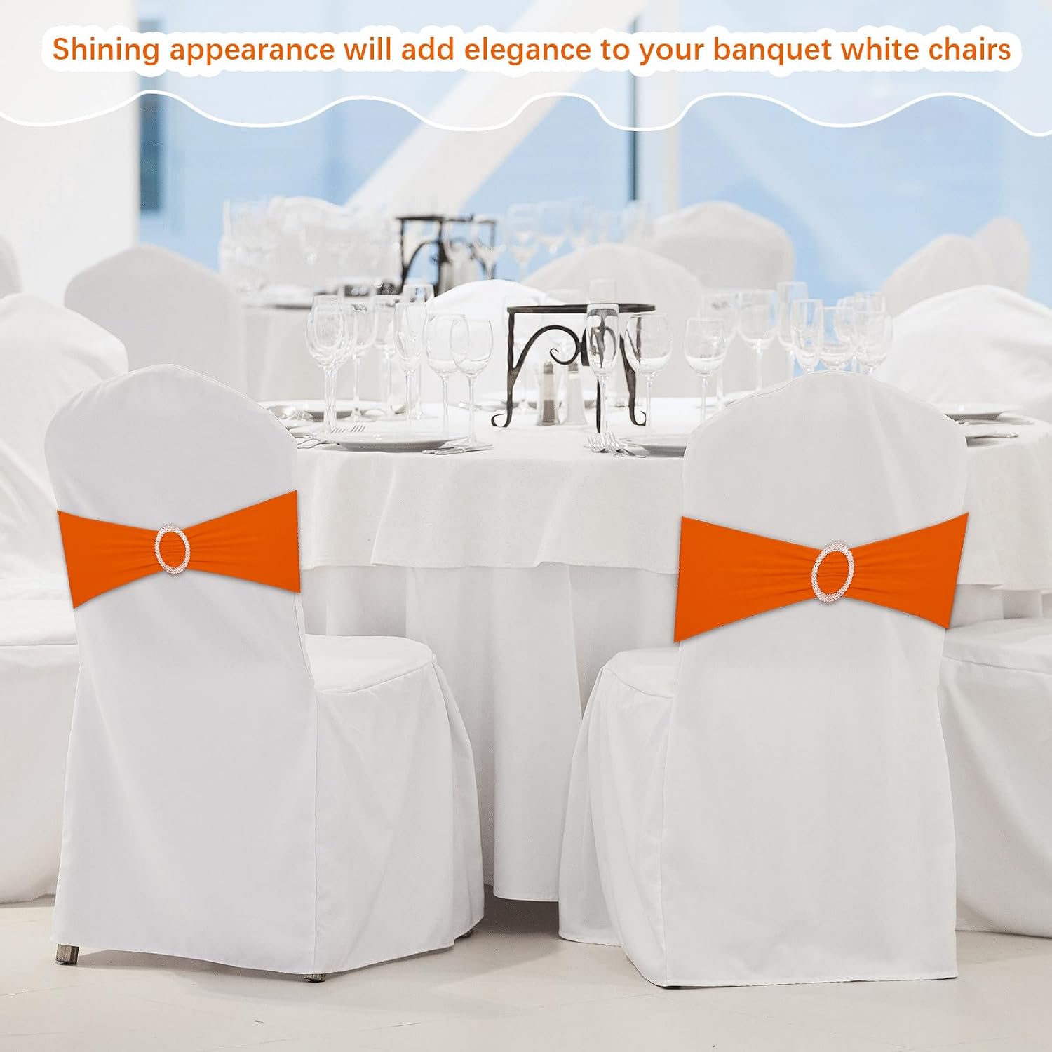 150 Pieces Spandex Stretch Chair Sashes Bows Elastic Chair Cover Bands Ties with Buckle Slider for Wedding Party