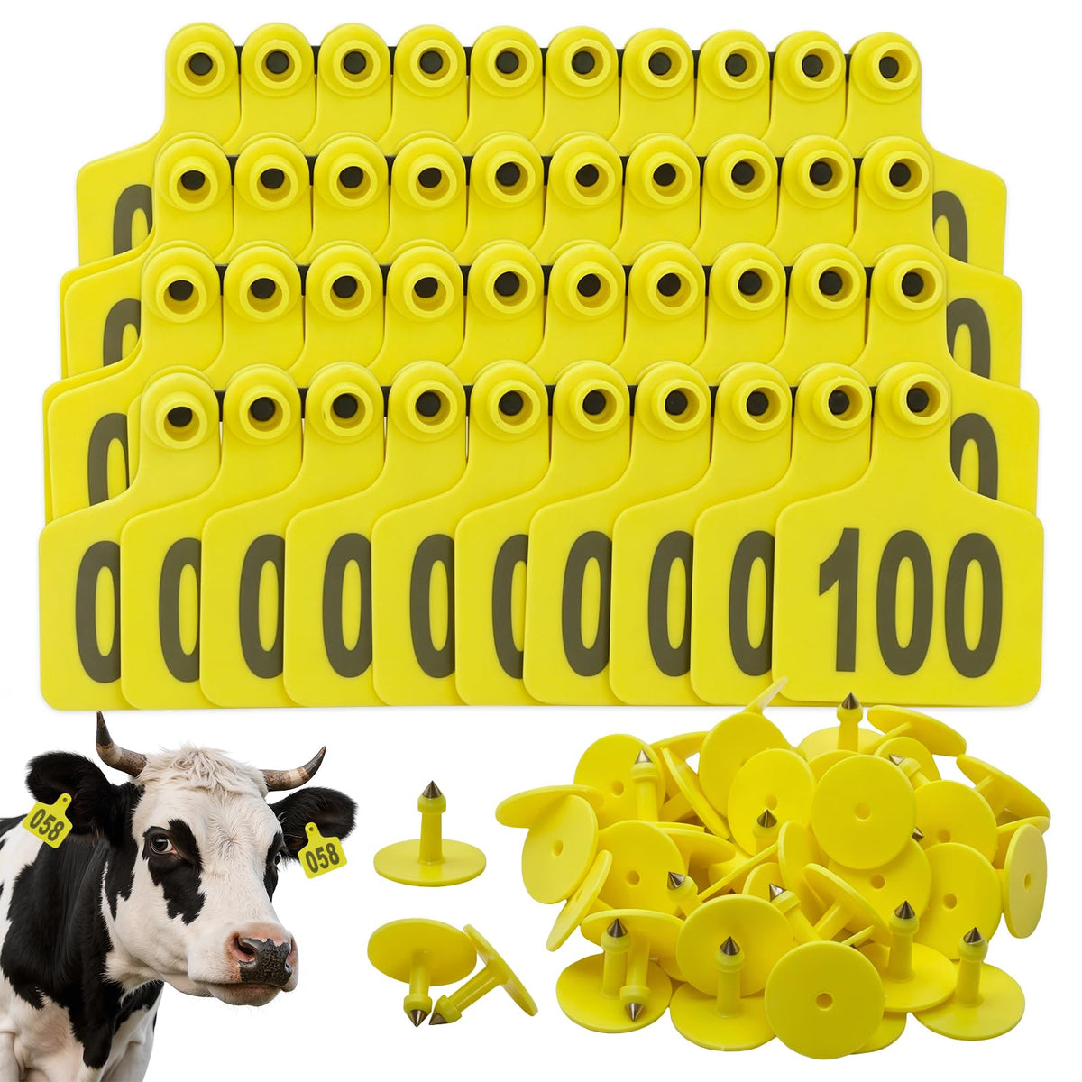 Cattle Ear Tags 001-100 Numbered Large Plastic Livestock Ear Tag ,Yellow