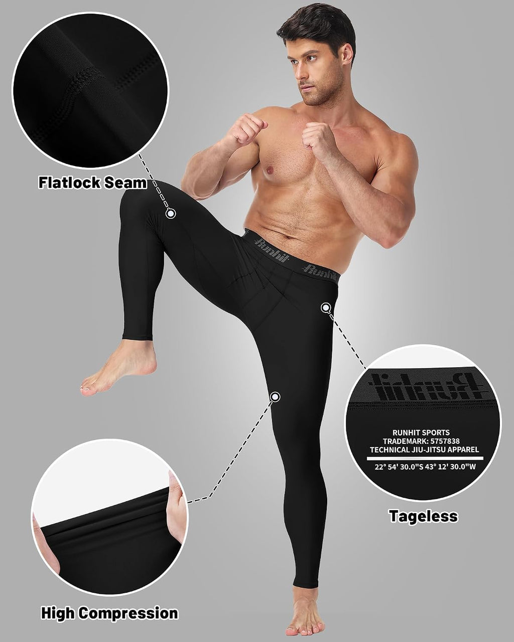 Men's BJJ Rash Guard Jiu Jitsu Compression Spats Pants No Gi MMA Leggings Martial Arts Sports Tights Base Layer
