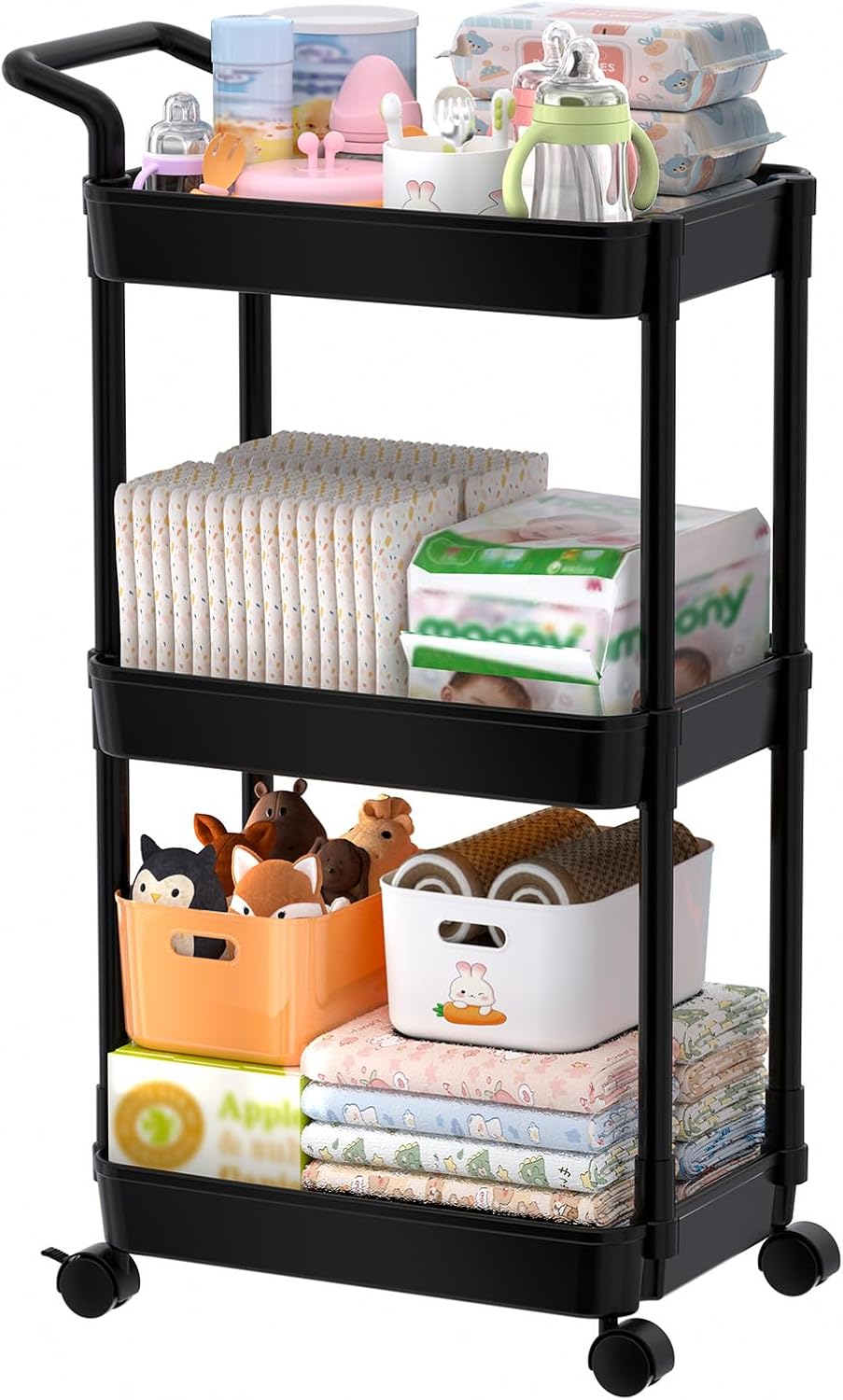 Diaper Caddy - Plastic Diaper Organizer for Nursery Essentials, Baby Organizers and Storage, Movable Cart for