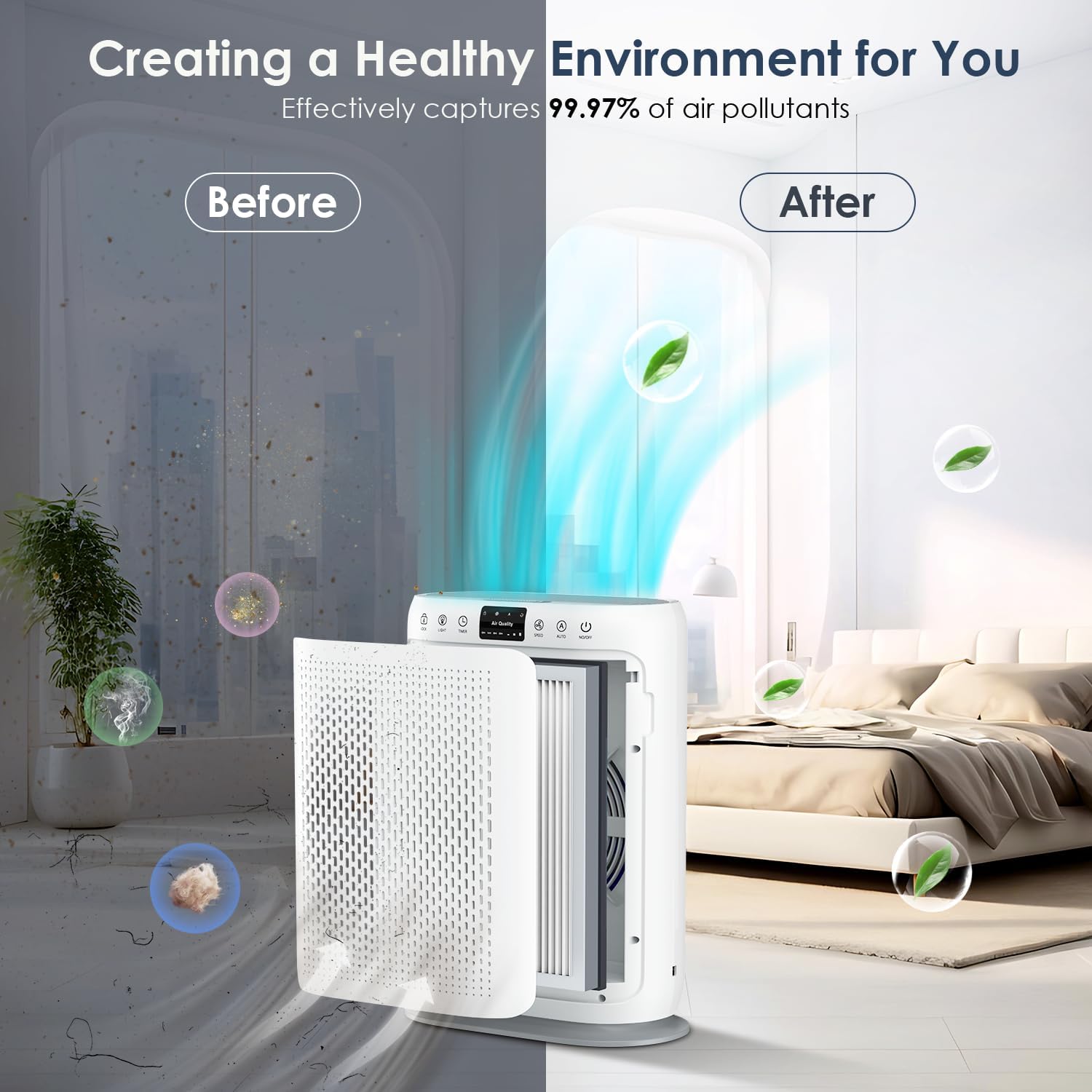 Air Purifiers for Home Large Room up to 2400sq.ft | HEPA Air Filter with PM 2.5 Display Air Quality Sensors