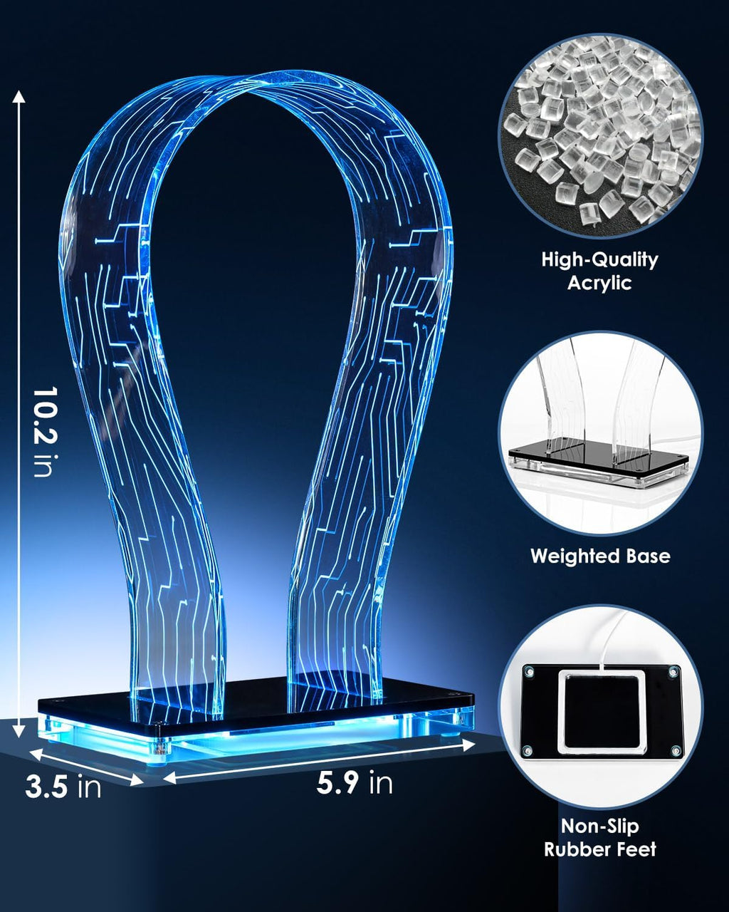 LED Gaming Headphone Stand - RGB Headset Holder for Desk with 60,000+ Colors & App Control, Premium Acrylic USB Light