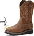 NINGO Steel Toe Work Boots for Men Square Toe Cowboy Boots Soft Toe | Full-Grain Leather Western Boots, Water & Slip
