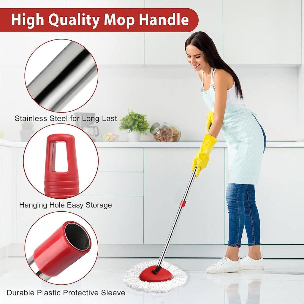 2 Spin Mop Head Replacement, 1 Base, 1 Mop Handle (30-58in) Combo Mops Set Compatible with OCedar EasyWring