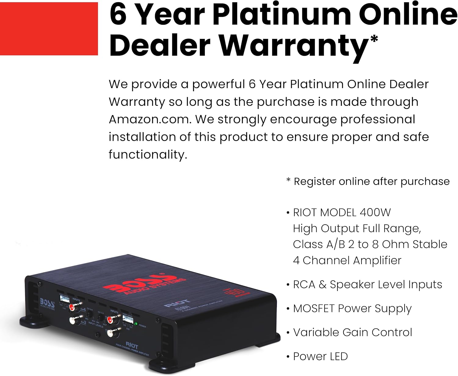 R1004 Riot 400 Watt 4 Channel Class A/B Car Amplifier