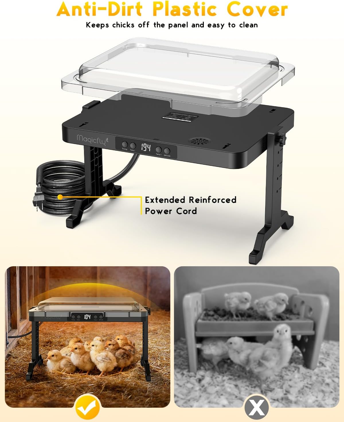 Brooder Plate for Chicks, 200W Smart Radiant Chicken Coop Heater