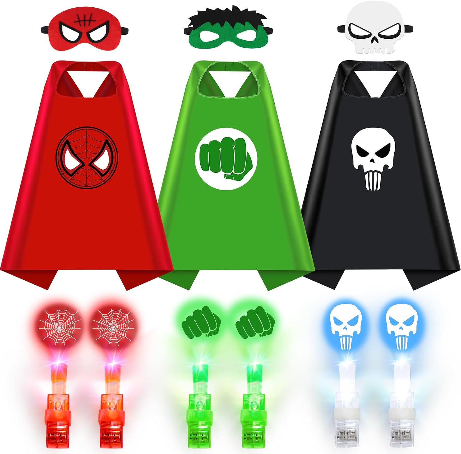 Glow in the Dark Superhero Capes, Halloween Costumes for Kids 3-12 | Finger Lights and Masks for Christmas, Birthday