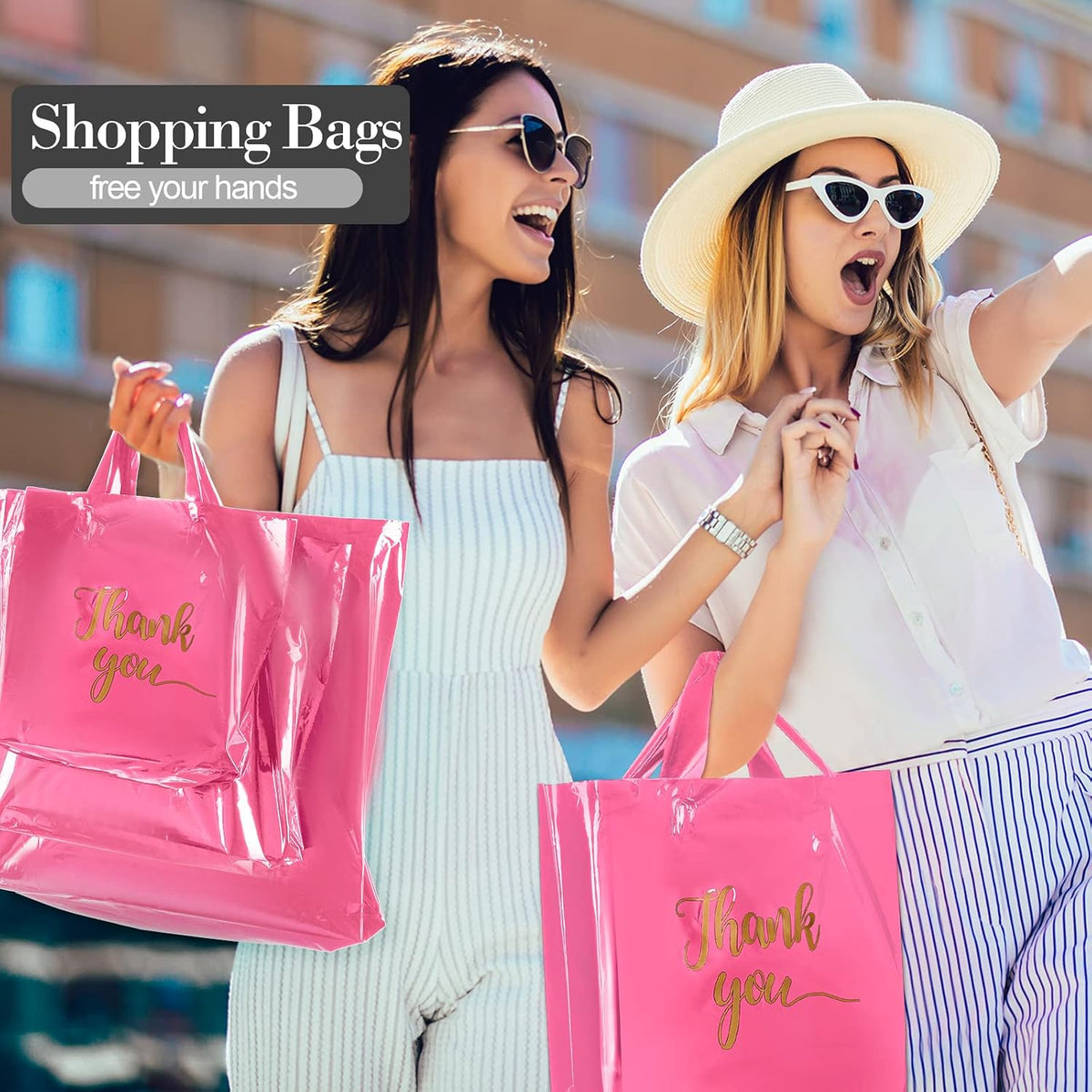 200 Pcs Thank You Shopping Bags with Handle,Pink