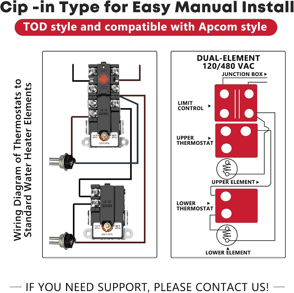 EWH-02 Electric Water Heater Tune-Up Kit By NISHCON, Fit for Most Brands Water Heaters Includes Upper & Lower Heater Thermostat and Protective Covers, Water Heater Heating Elements