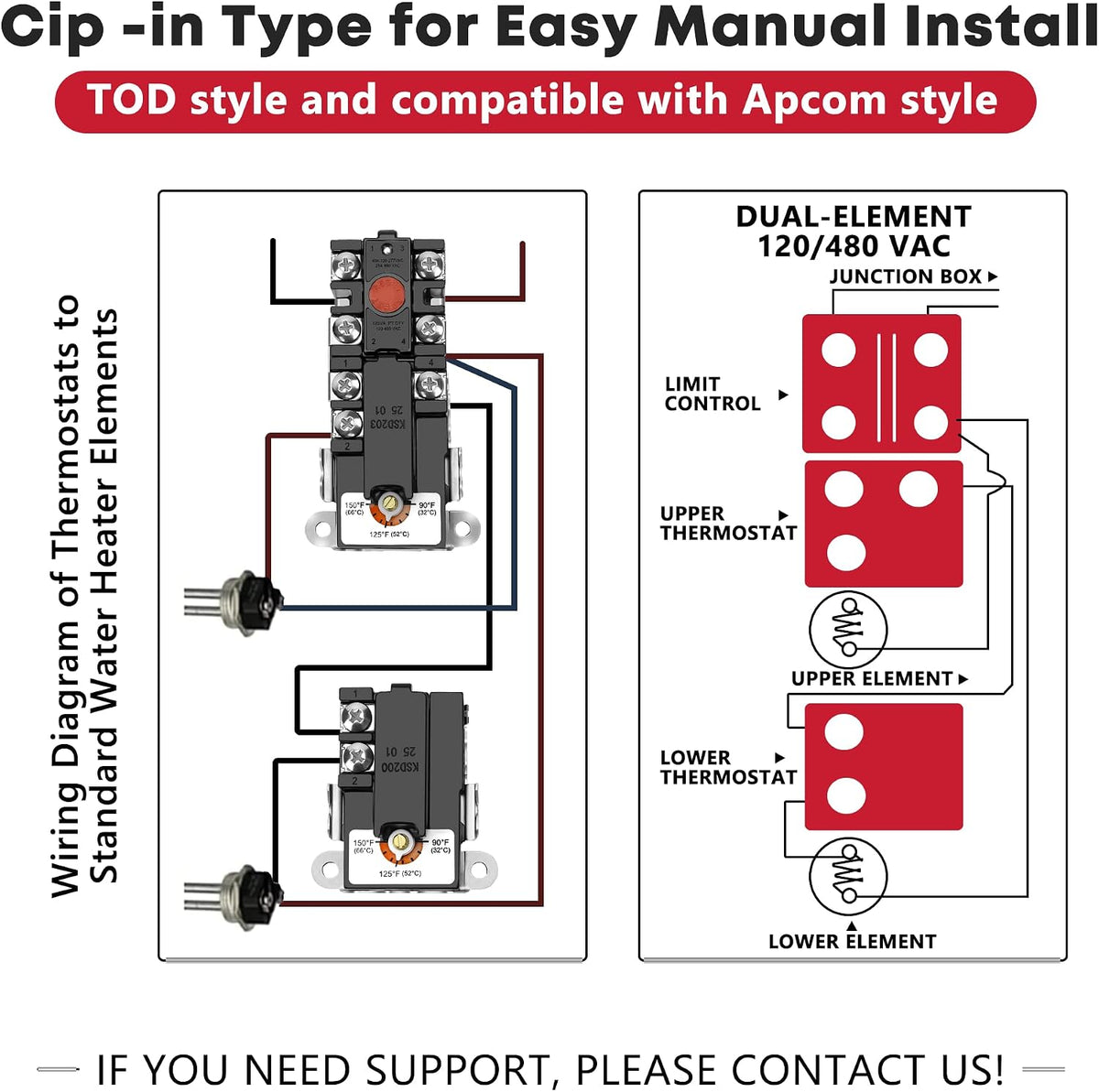 EWH-02 Electric Water Heater Tune-Up Kit By NISHCON, Fit for Most Brands Water Heaters Includes Upper & Lower Heater Thermostat and Protective Covers, Water Heater Heating Elements