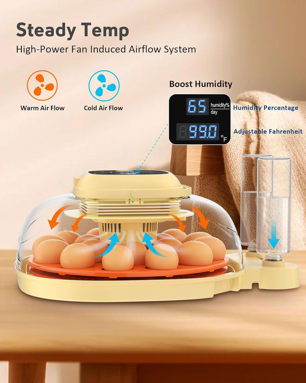 18 Egg Incubator for Hatching Eggs with Automatic Turning, Digital Temperature & Humidity Control, Built-in Egg