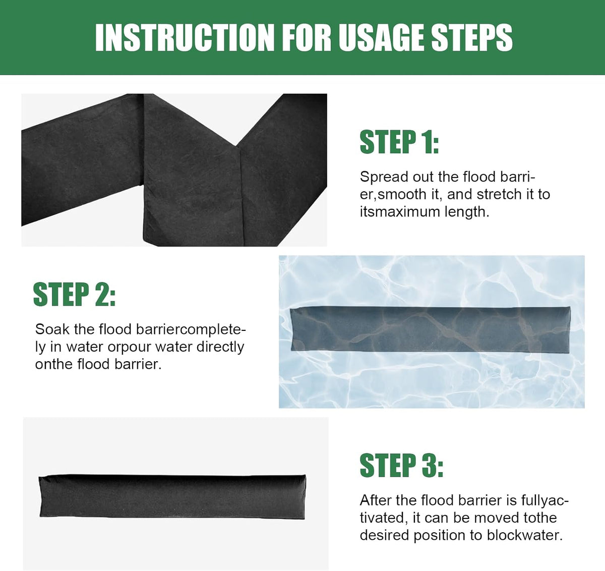 (5 PCS) 5 ft x 6.5 in Water Activated Flood barriers for Reusable Flood barriers Water Absorbing Flood barriers No