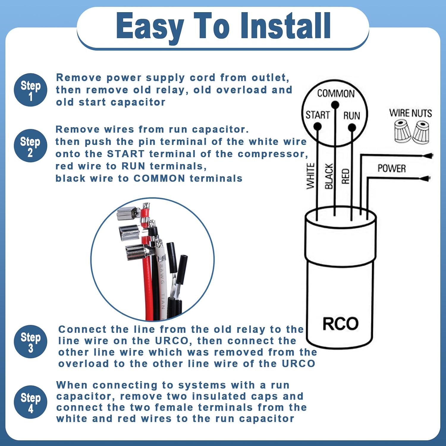 RCO410 3 in 1 Compressor Hard Start Capacitor Kit For Refrigerators & Freezers 1/4-1/3 H.P. 115VAC （3pcs）