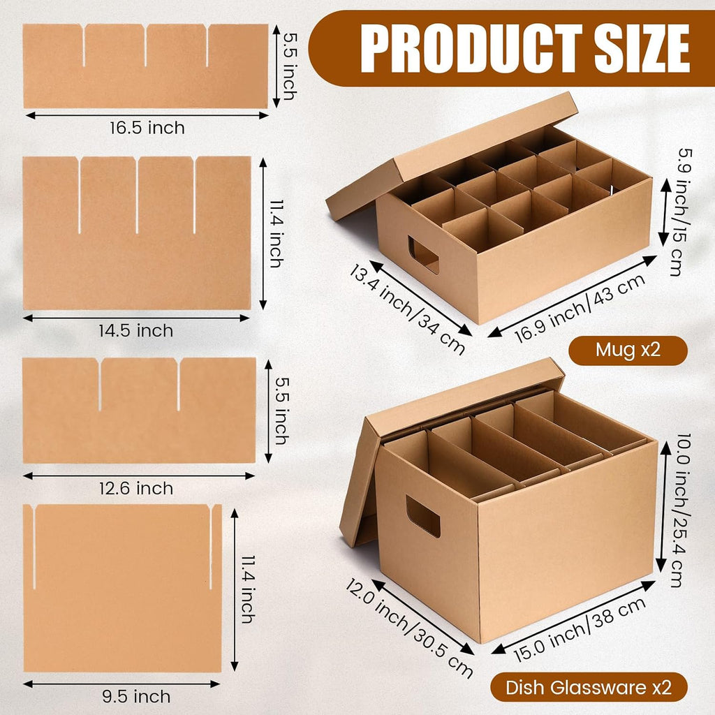 4 Pack Dish Mug Moving Boxes with Divider Kits