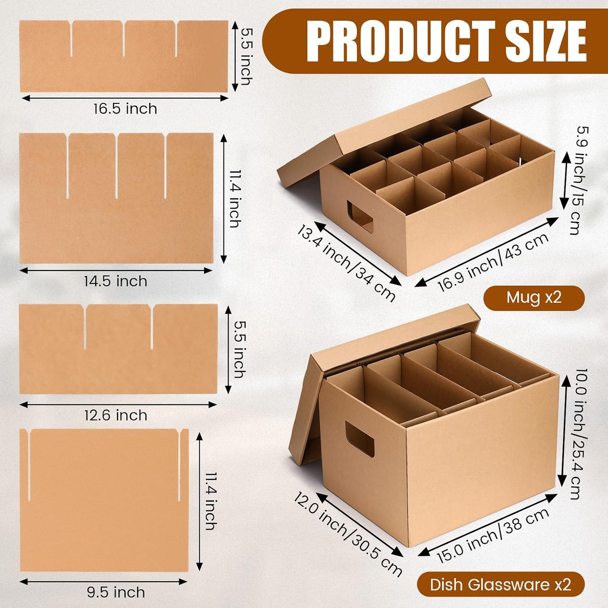 4 Pack Dish Mug Moving Boxes with Divider Kits