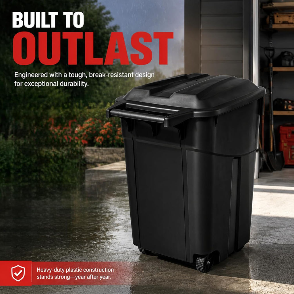 32 Gallon Outdoor Trash Can with Lid - Heavy Duty Garbage Bins with 2 Rugged Wheels,Wheeled Heavy Duty Plastic