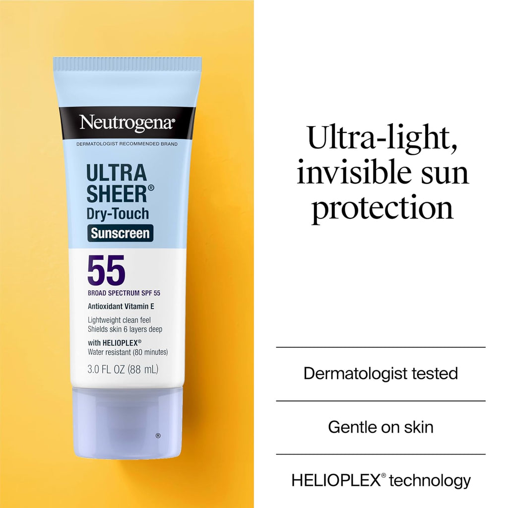 Neutrogena Ultra Sheer Dry-Touch Sunscreen Lotion SPF 55, 3 fl oz | Face & Body, Lightweight Non Greasy, Broad