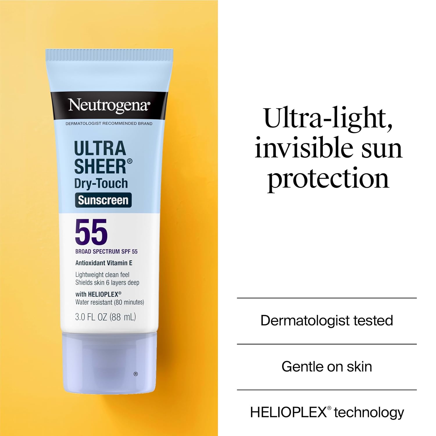 Neutrogena Ultra Sheer Dry-Touch Sunscreen Lotion SPF 55, 3 fl oz | Face & Body, Lightweight Non Greasy, Broad