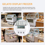 Commercial 10-Pan Gelato & Ice Cream Dipping Cabinet Display Freezer with Tempered Glass Sliding Doors Intelligent