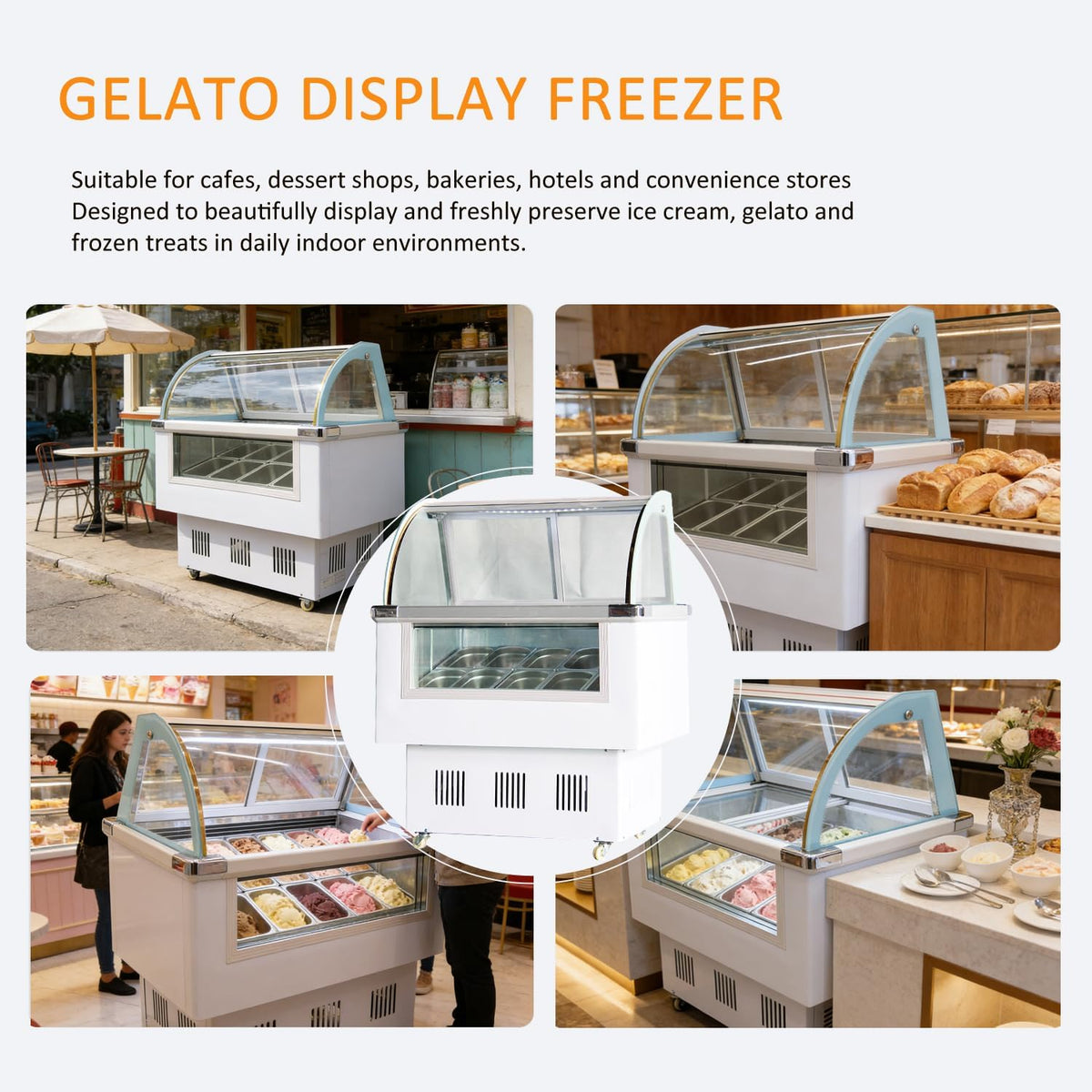 Commercial 10-Pan Gelato & Ice Cream Dipping Cabinet Display Freezer with Tempered Glass Sliding Doors Intelligent