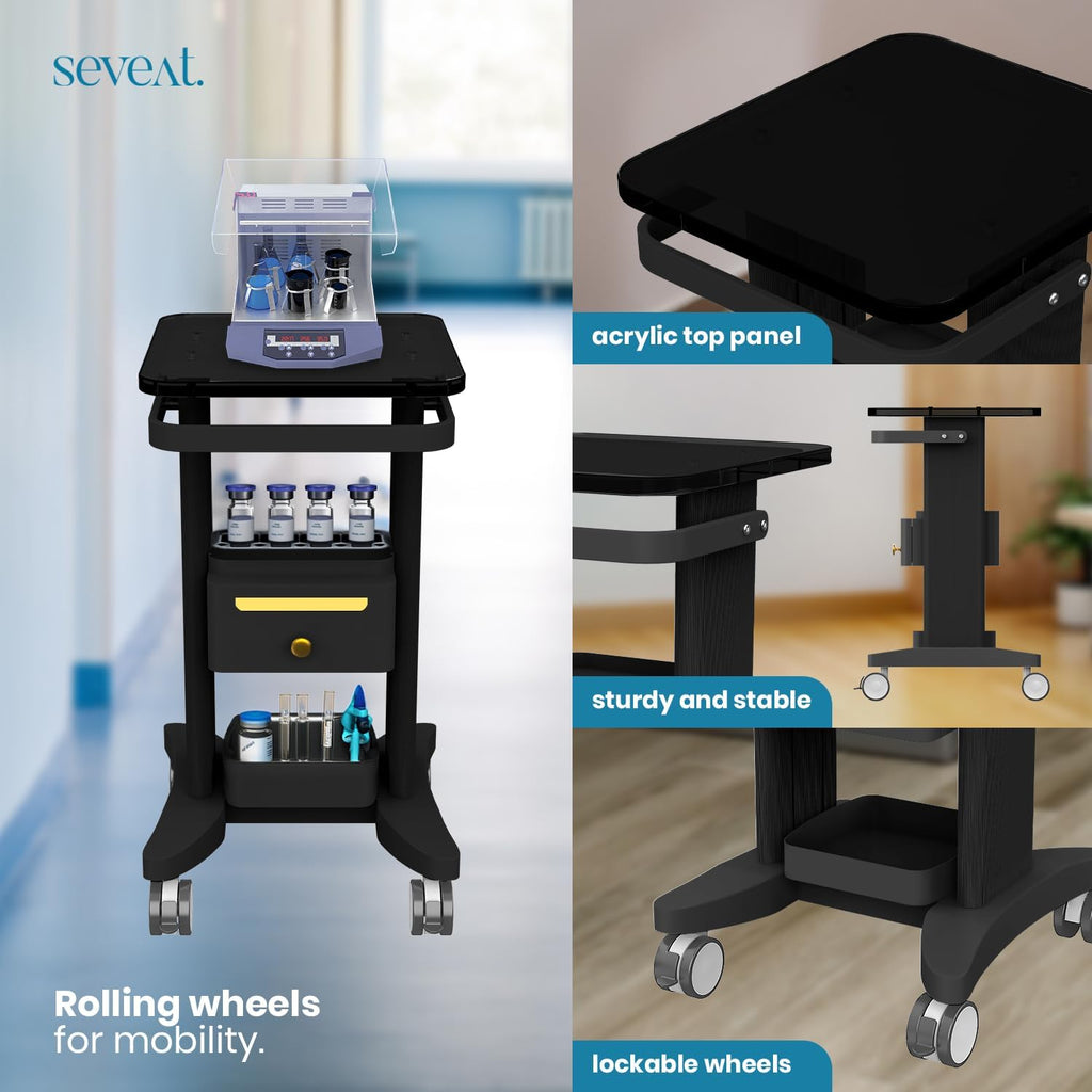 Professional Medical Cart | 3-Tier Rolling Trolley with Drawers | 198 lbs Capacity | Portable Utility Cart for