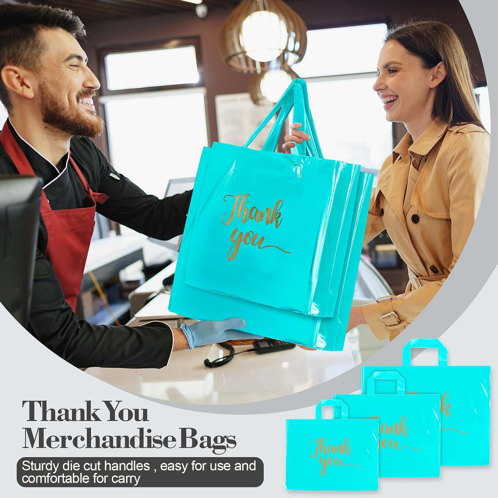 200 Pcs Thank You Shopping Bags with Handle,Sky Blue