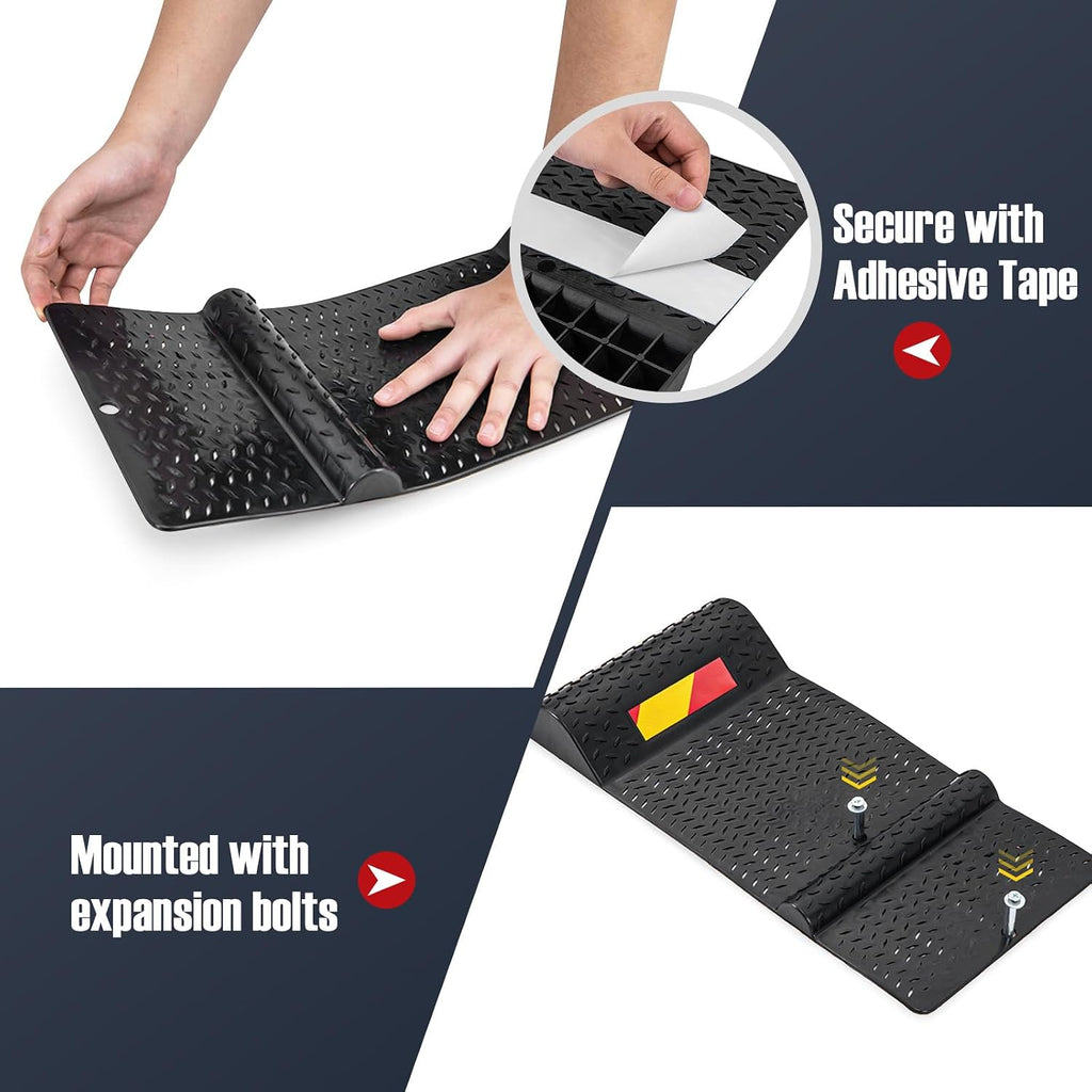 SAFSTAR Anti-skid Parking Mat 2 Pack, Garage Wheel Stopper Parking Aid w/Warning Strip, Non-slip Surface, Anti-skid