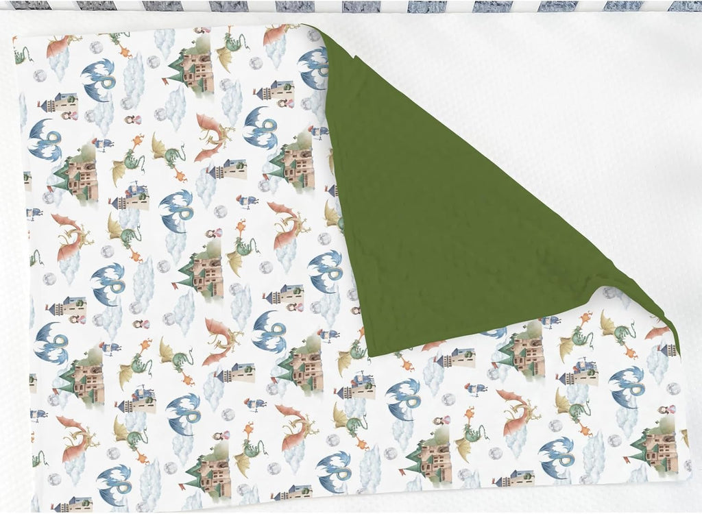 Fairytale Dragon and Knights Baby Blankets for Girl Boy Fantasy Dragons Princess Castle Soft Mink Dotted Backing