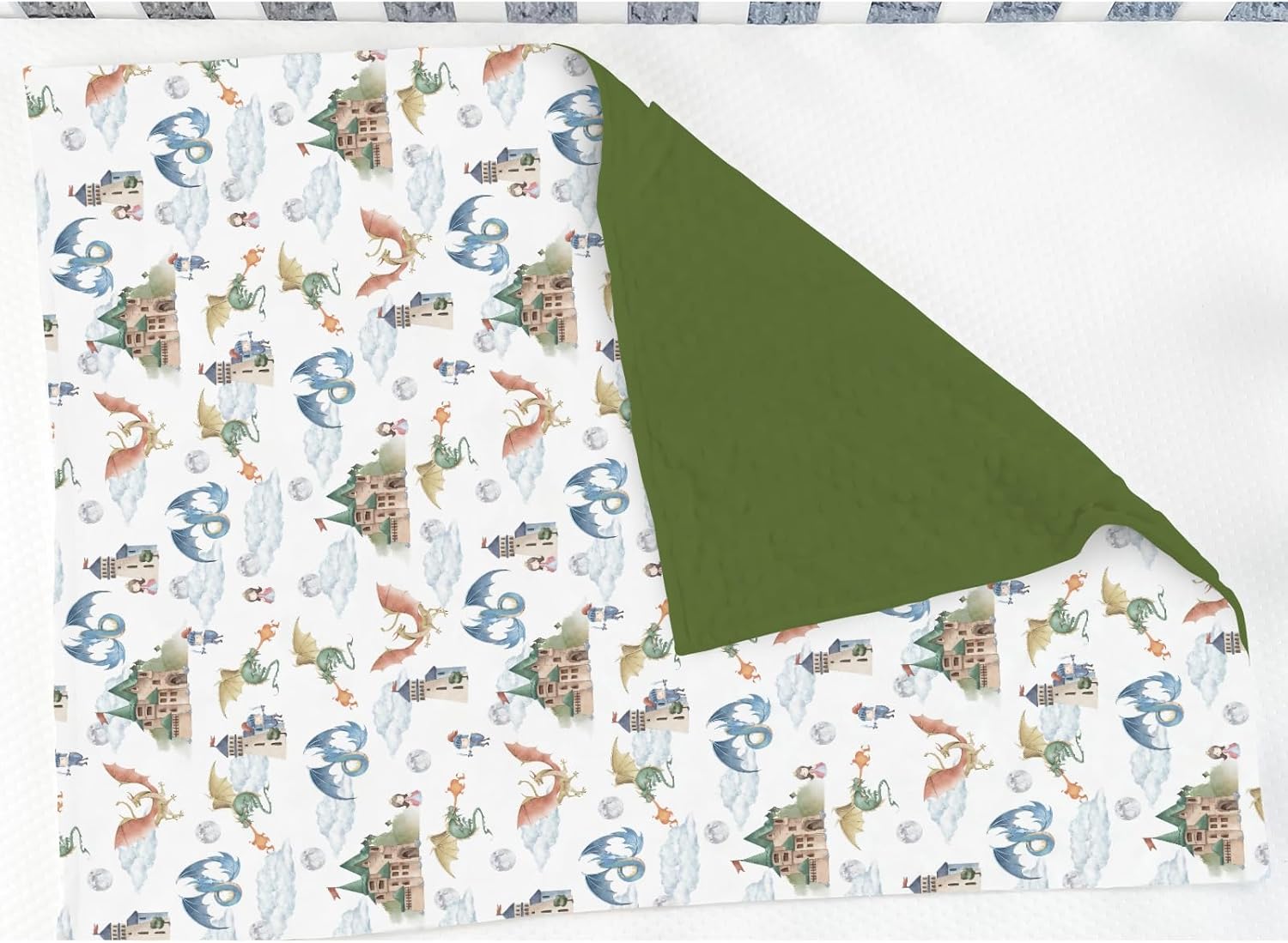 Fairytale Dragon and Knights Baby Blankets for Girl Boy Fantasy Dragons Princess Castle Soft Mink Dotted Backing