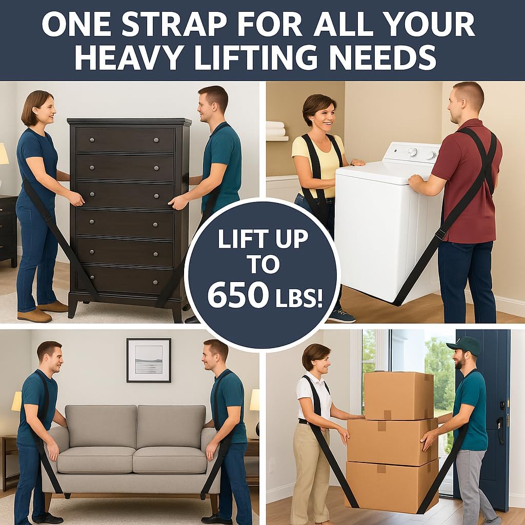Moving Straps, 2-Person Lifting and Moving System – Adjustable Shoulder Dolly for Moving Furniture, Appliances, and