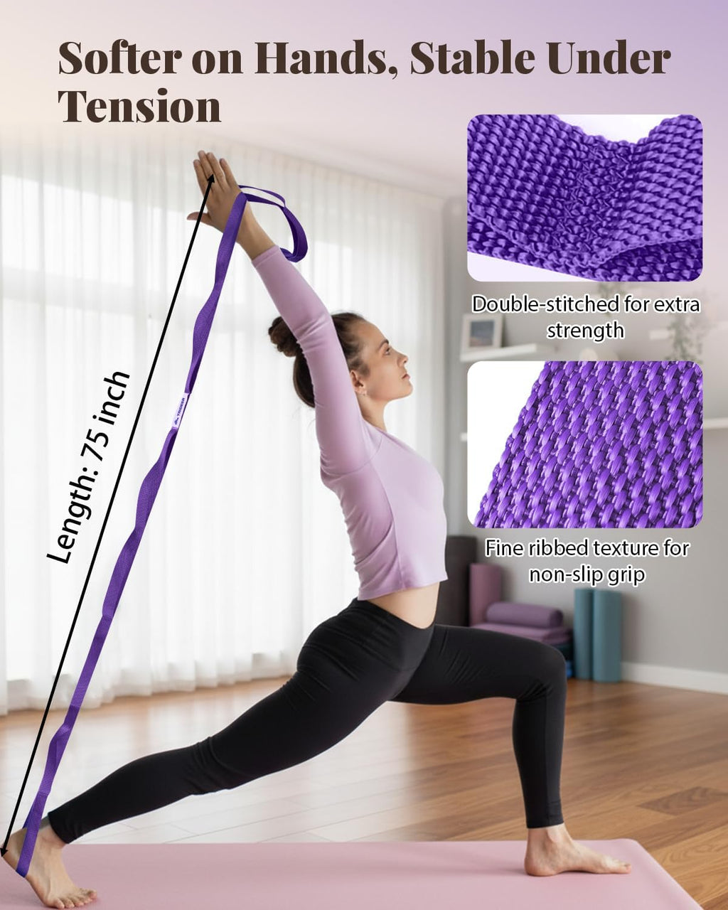 Stretching Strap with Loops for Physical Therapy,Non-Elastic